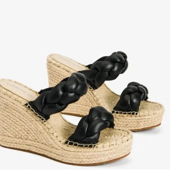 Kenneth Cole New York OLIVIA BRAIDED BLACK OPEN TOE WEDGE SANDALS - Picture 6 of 7